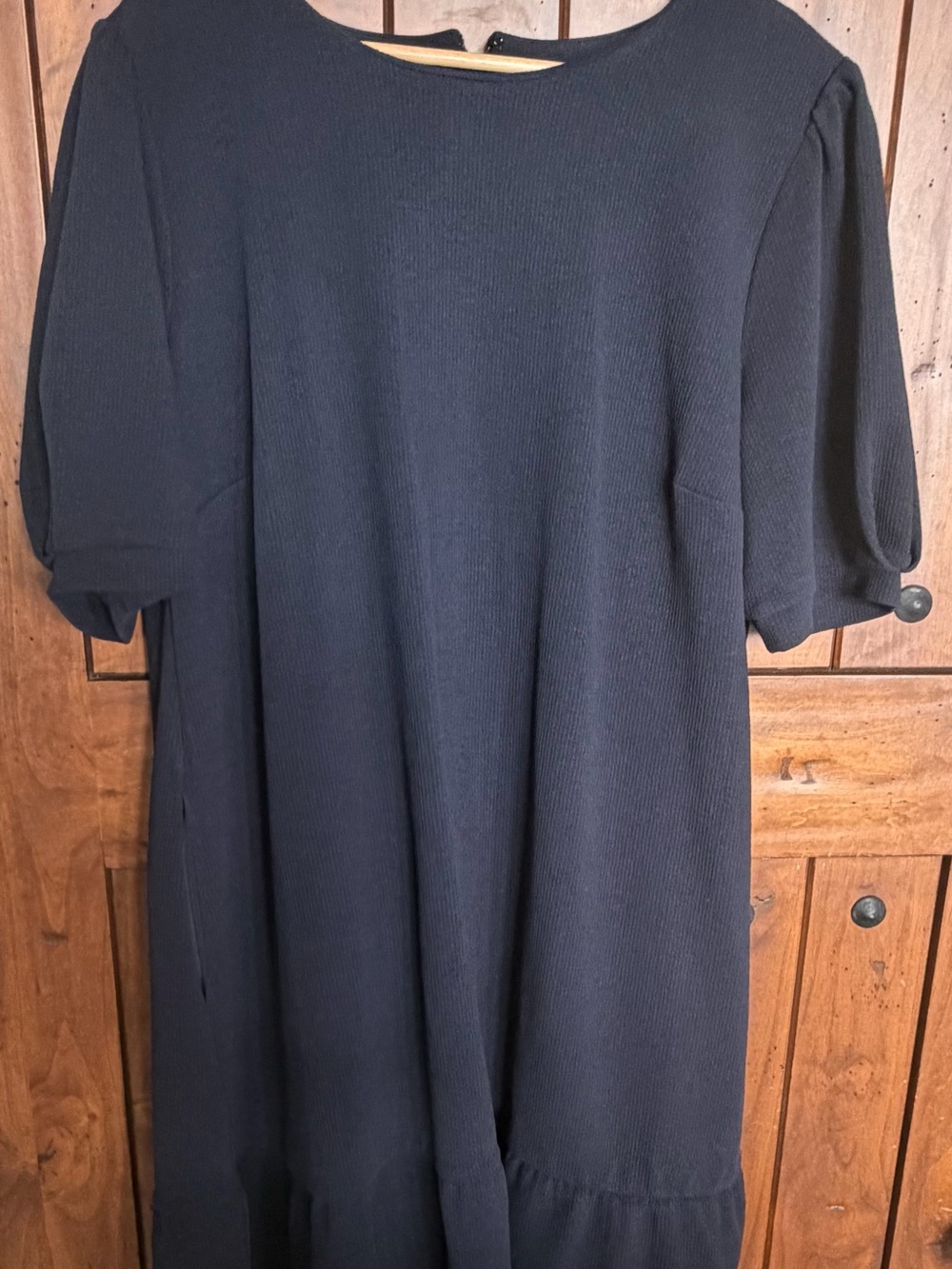 Ann Taylor Black Midi Dress with Puff Sleeves